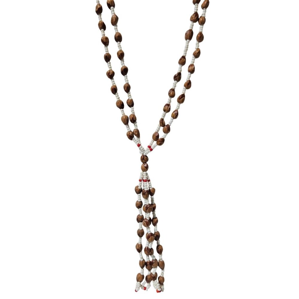 Boho Wood Seed Beaded  Tassel Necklace Retro 60s 70s Fashion Jewelry Women